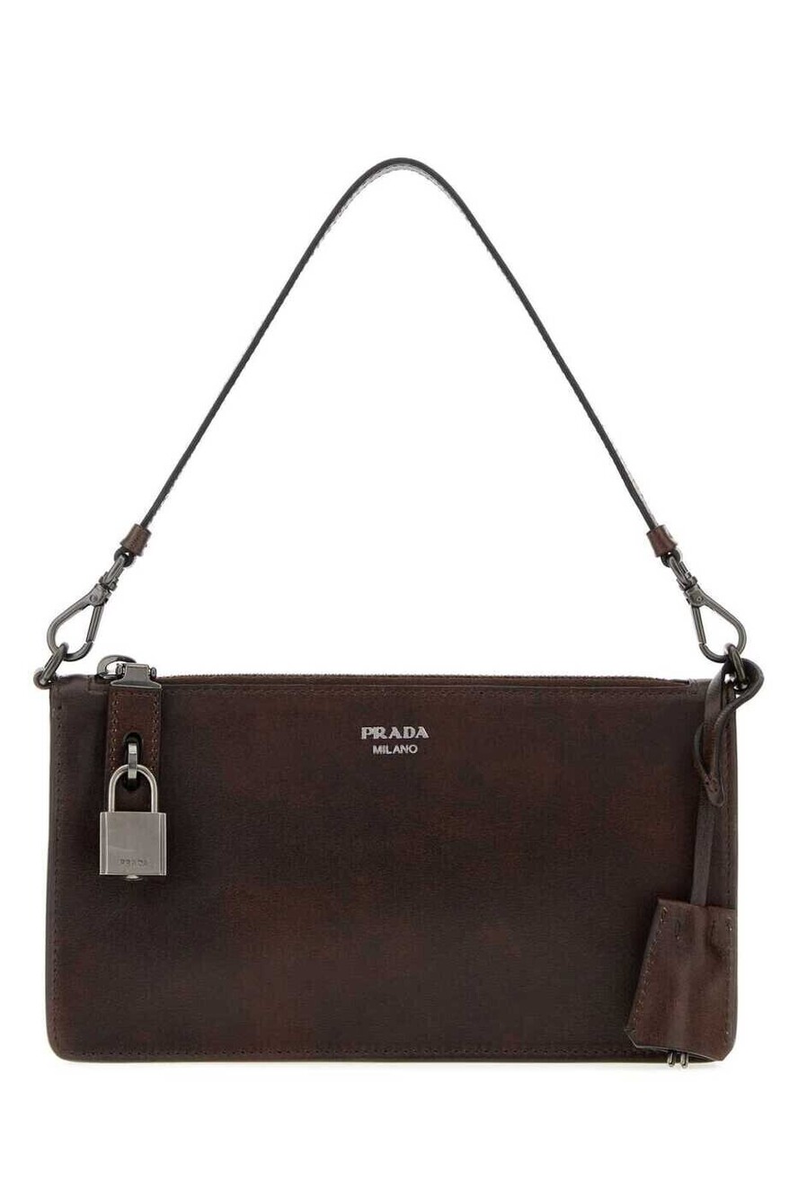 Prada brown Leather Pouch miniature padlock
